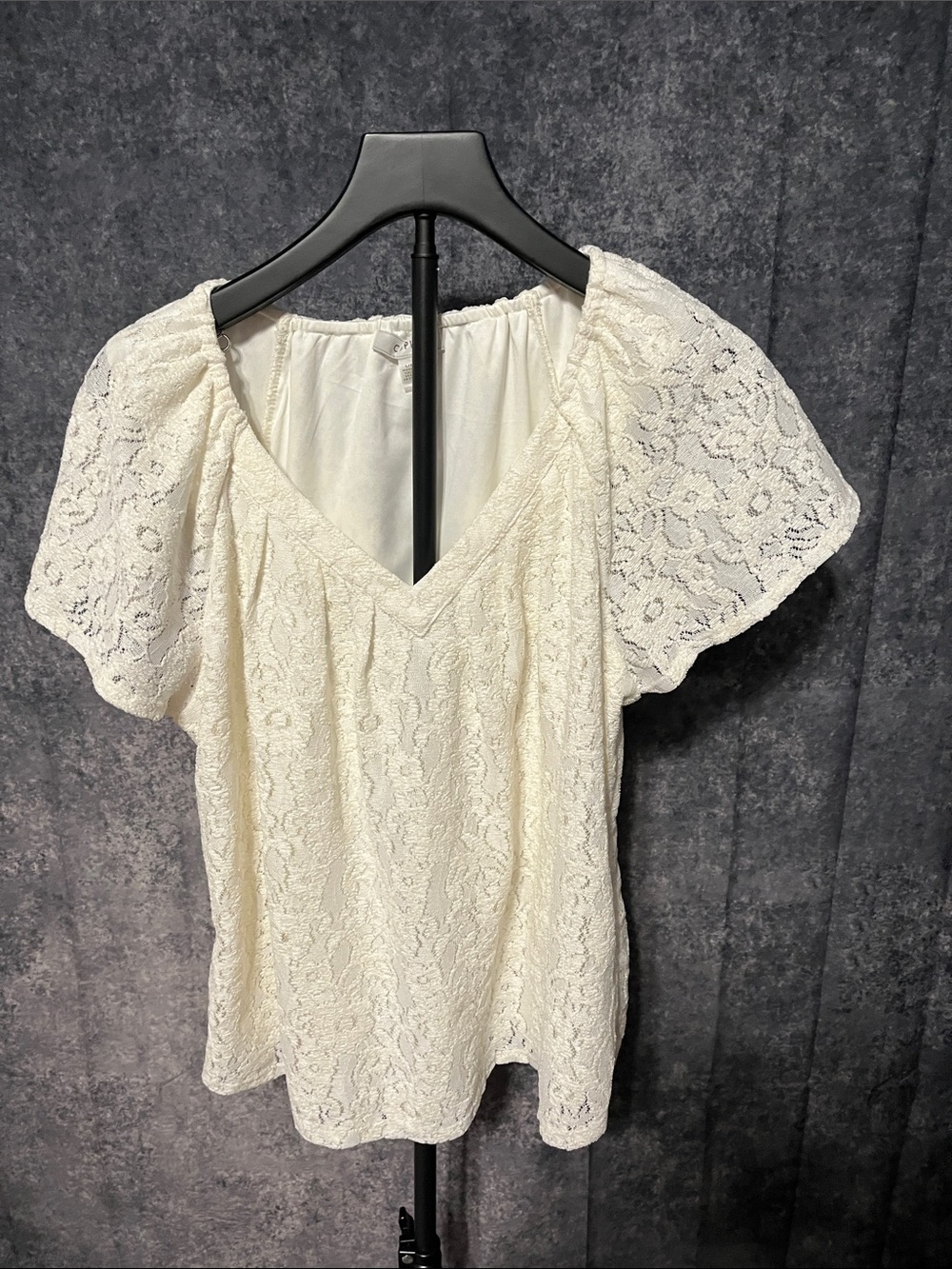 Cupio Cream Lace V-Neck Short Sleeve Blouse